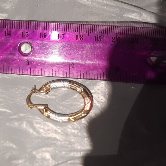 AUTHENTIC SEXXY NAUGHTY GENUINE 14K TRI-GOLD OVER STAINLESS STEEL HOOPS EARRINGS - Picture 6 of 6